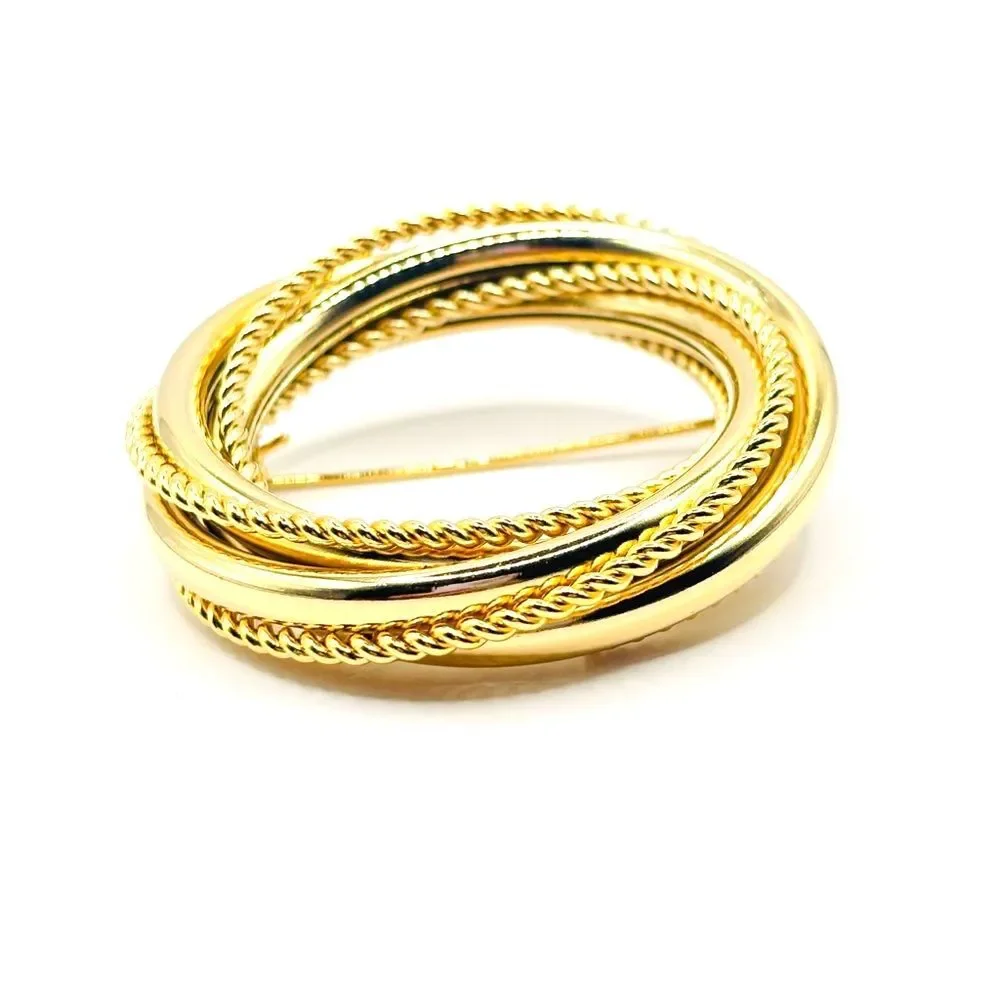 Elegant Round Textured Gold Brooch